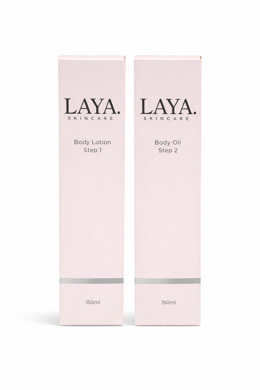 LAYA ceramide body lotion and natural body oil skincare duo
