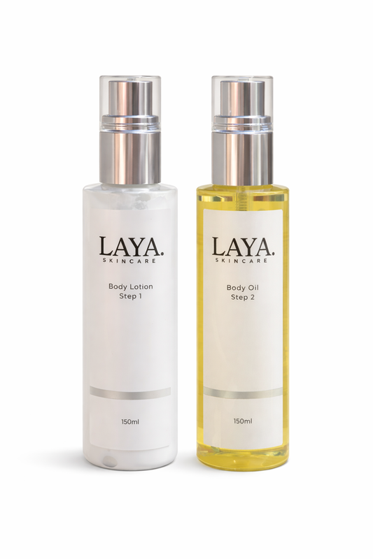 LAYA ceramide body lotion and natural body oil skincare duo